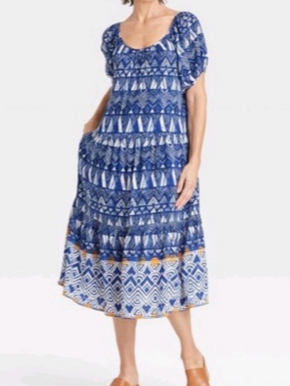 Knox Rose Blue and White Geometric Midi Dress, Size XS - Picture 1 of 6